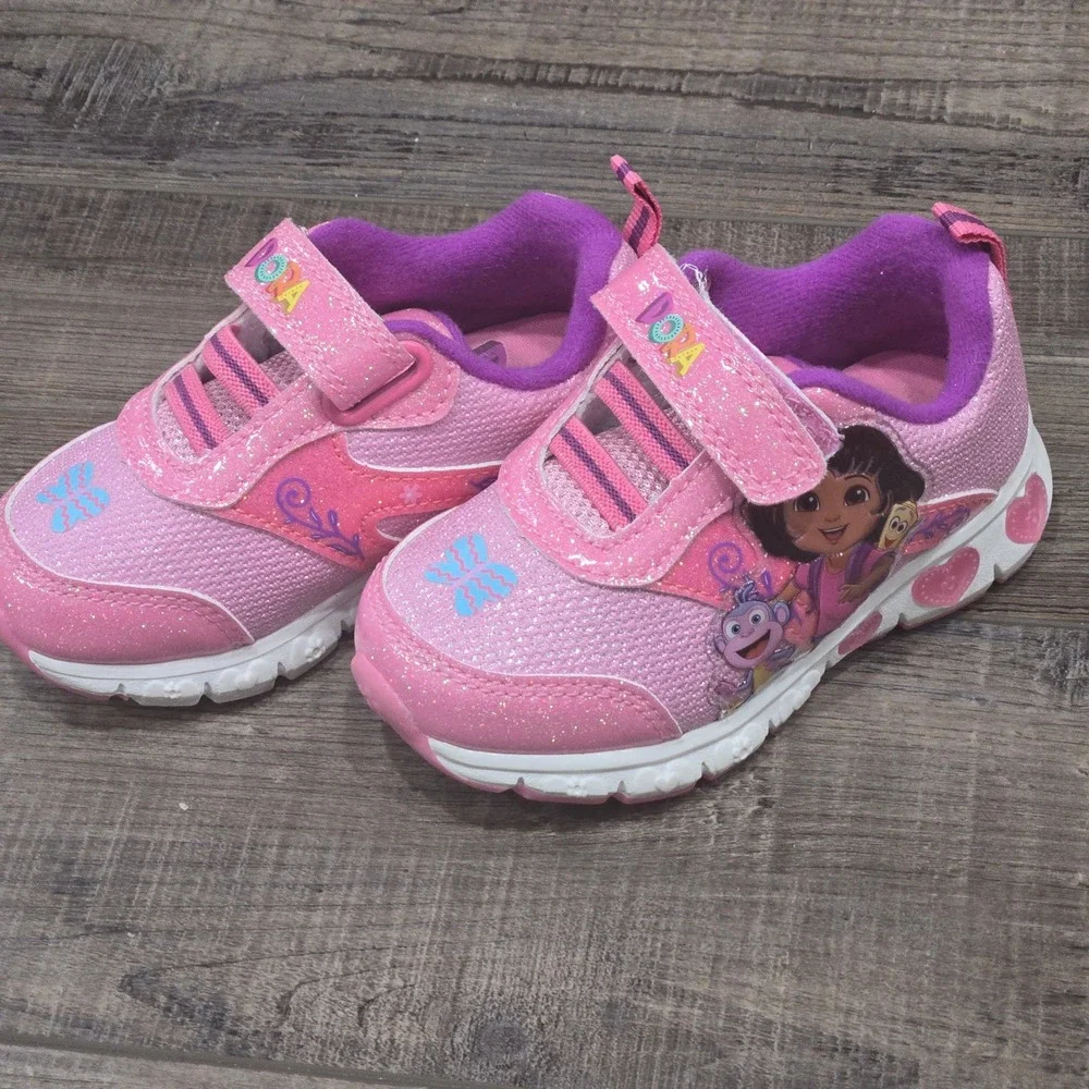 Dora the Explorer Toddler Girls Light Up Pink Glitter Sneakers Shoes Size 6